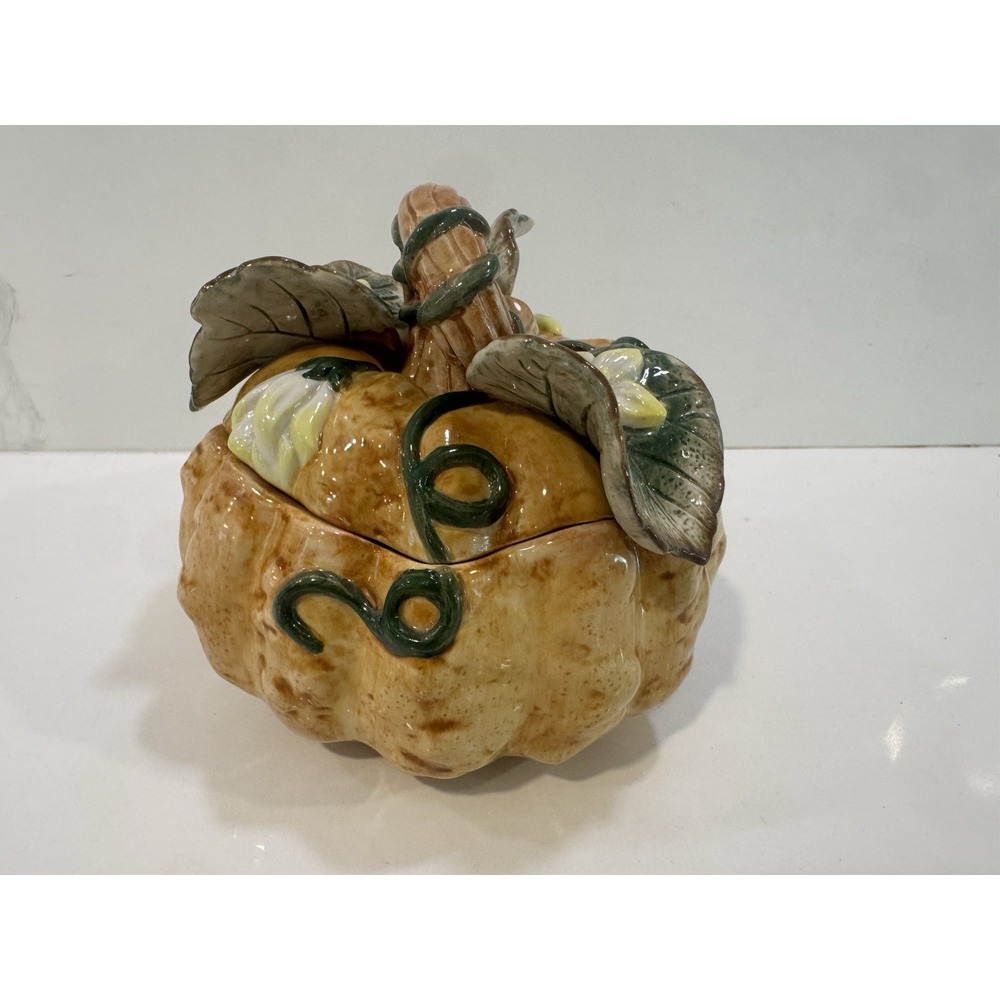 Fitz and Floyd Gardening Gourmet Pumpkin Condiment Jar Candy Jar Vintage Mint